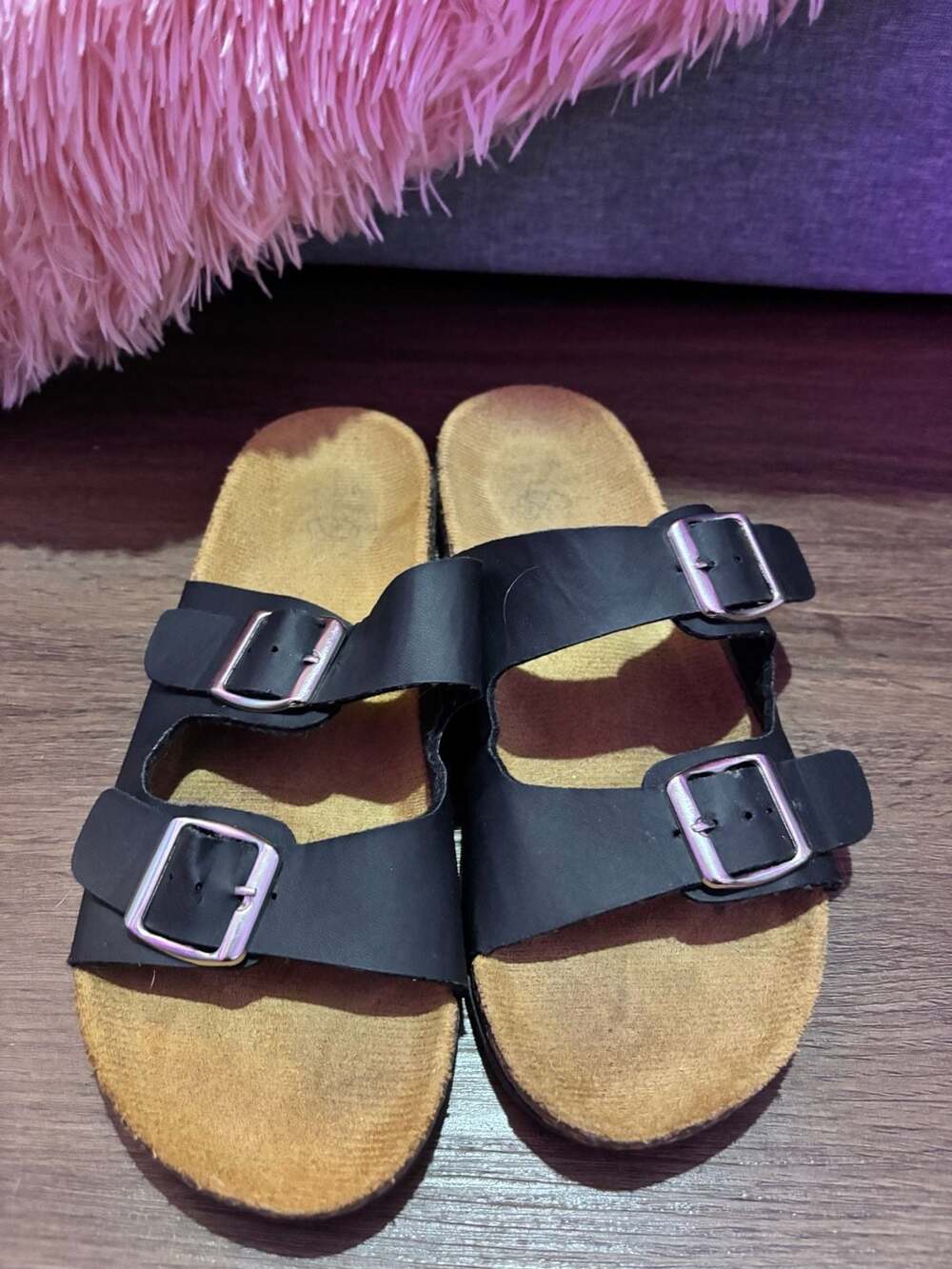 Two Strap Buckle Sandal Size M(7/8)Black
